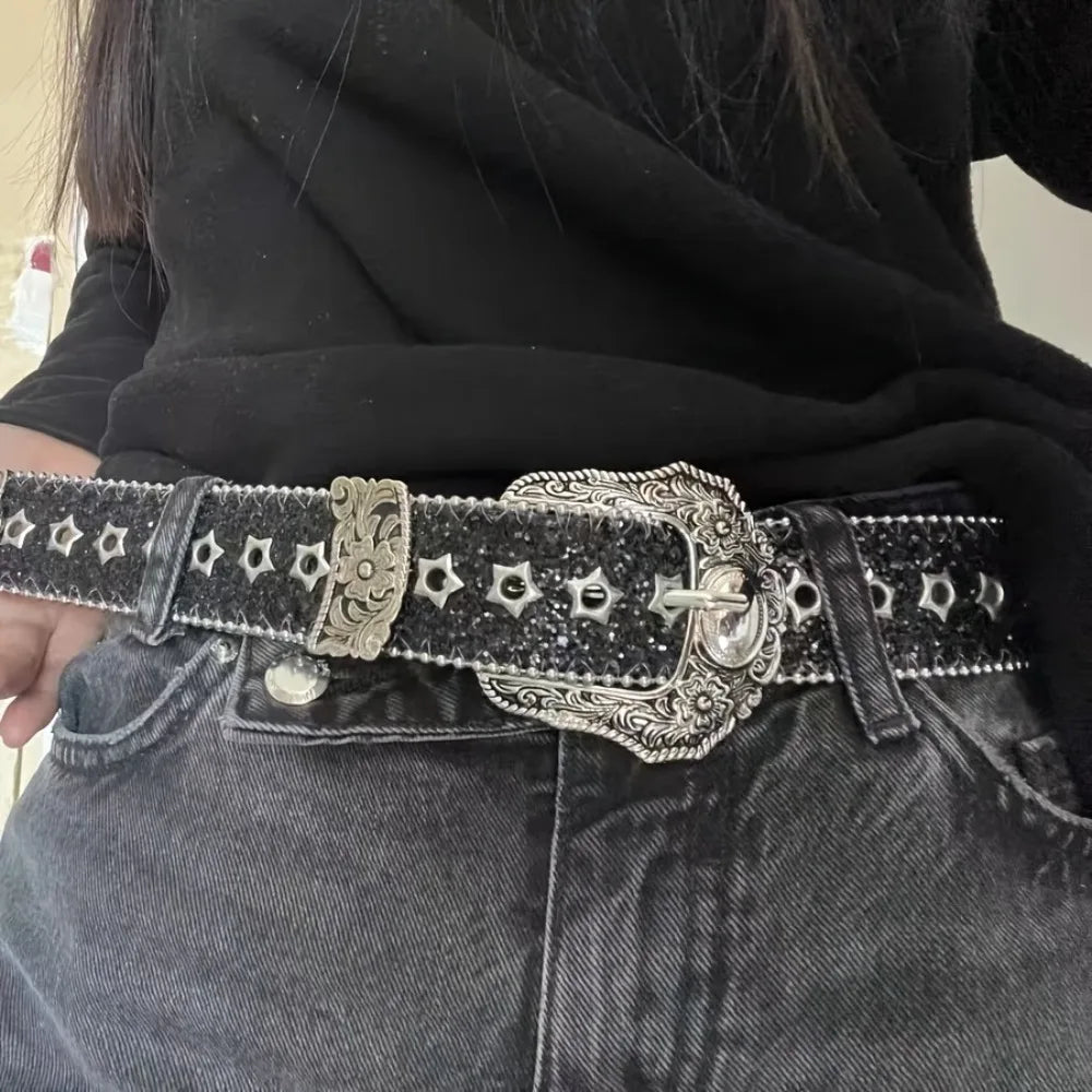 Gothic Rhinestone PU Leather Belt