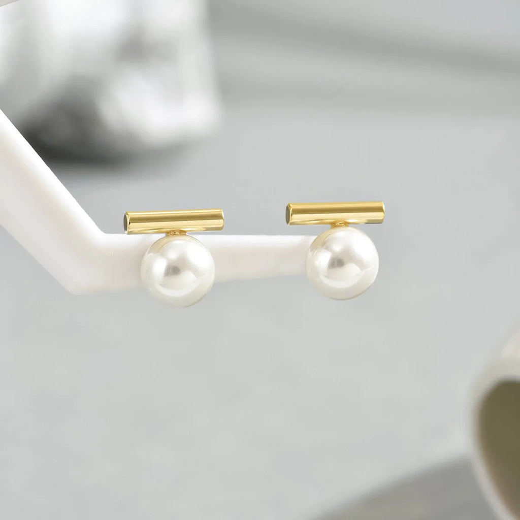 Gold Pearl Stud Earrings