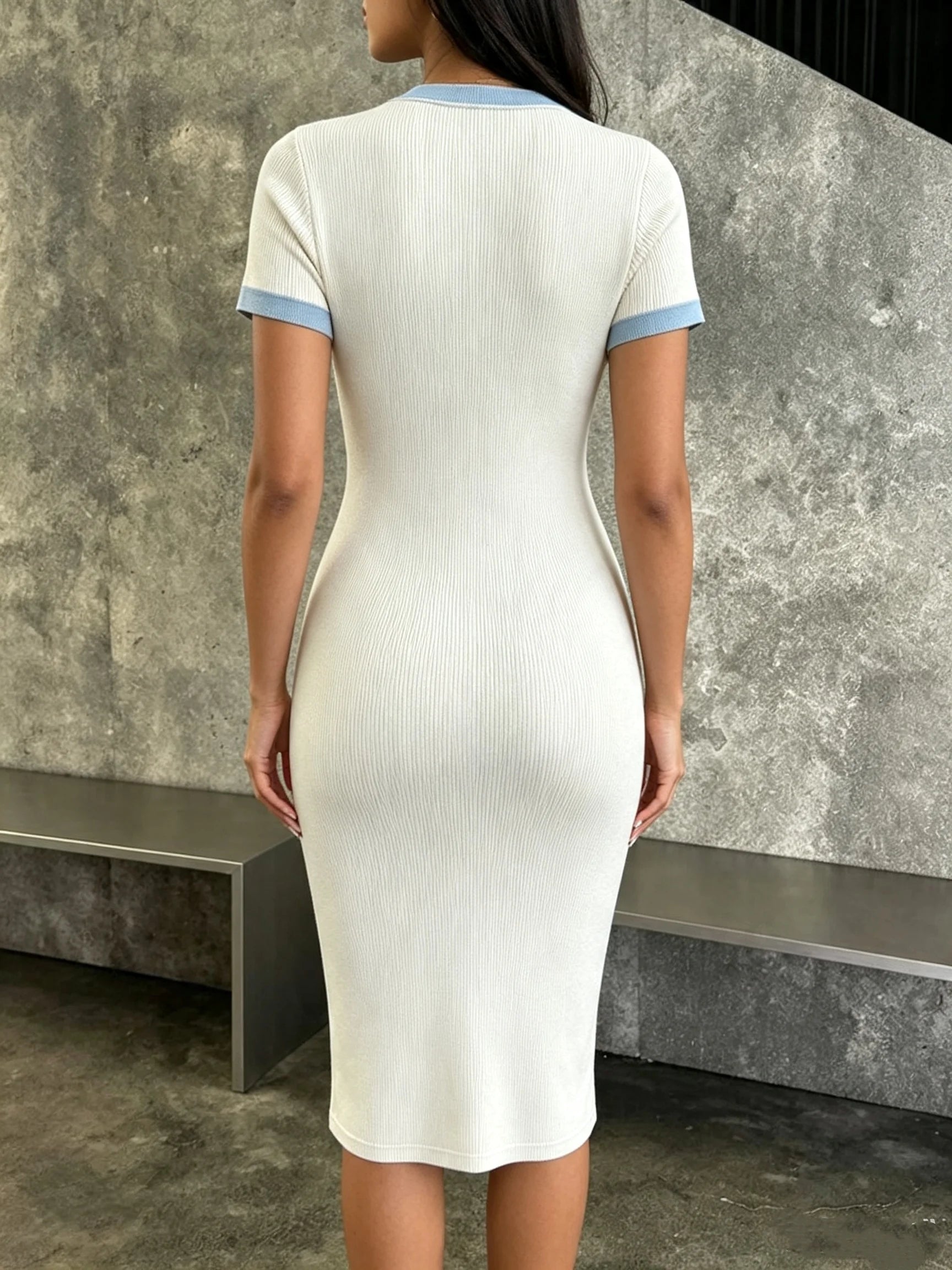 Color Block Knit Midi Dress