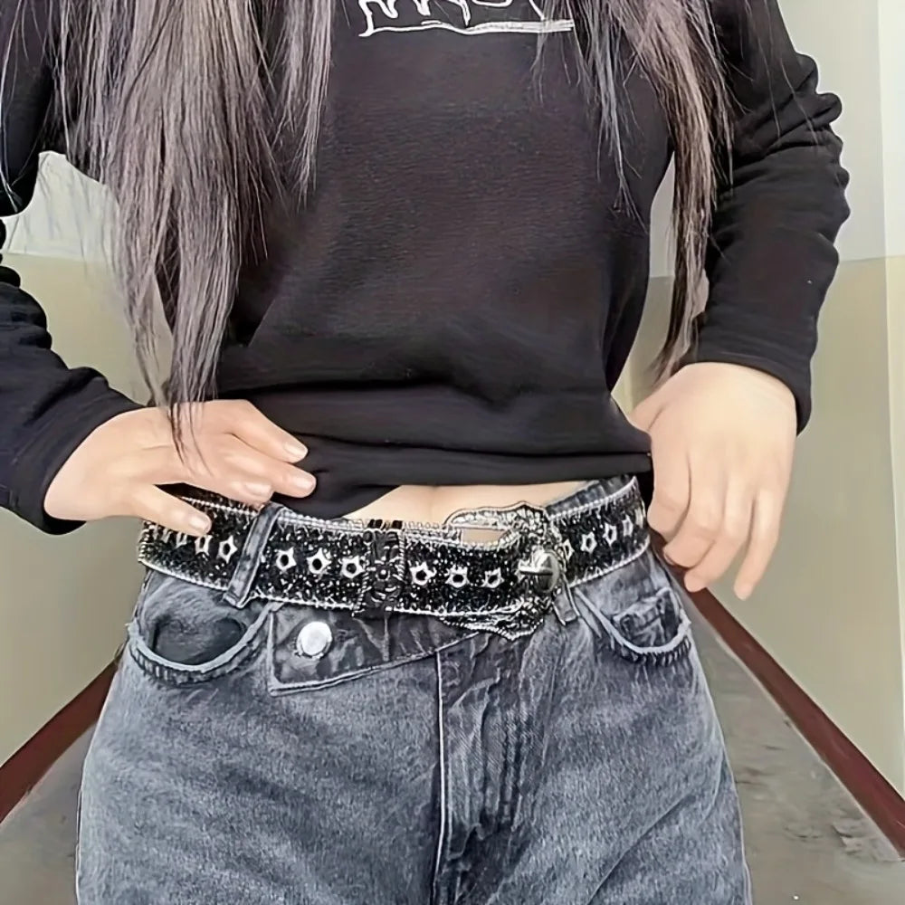 Gothic Rhinestone PU Leather Belt