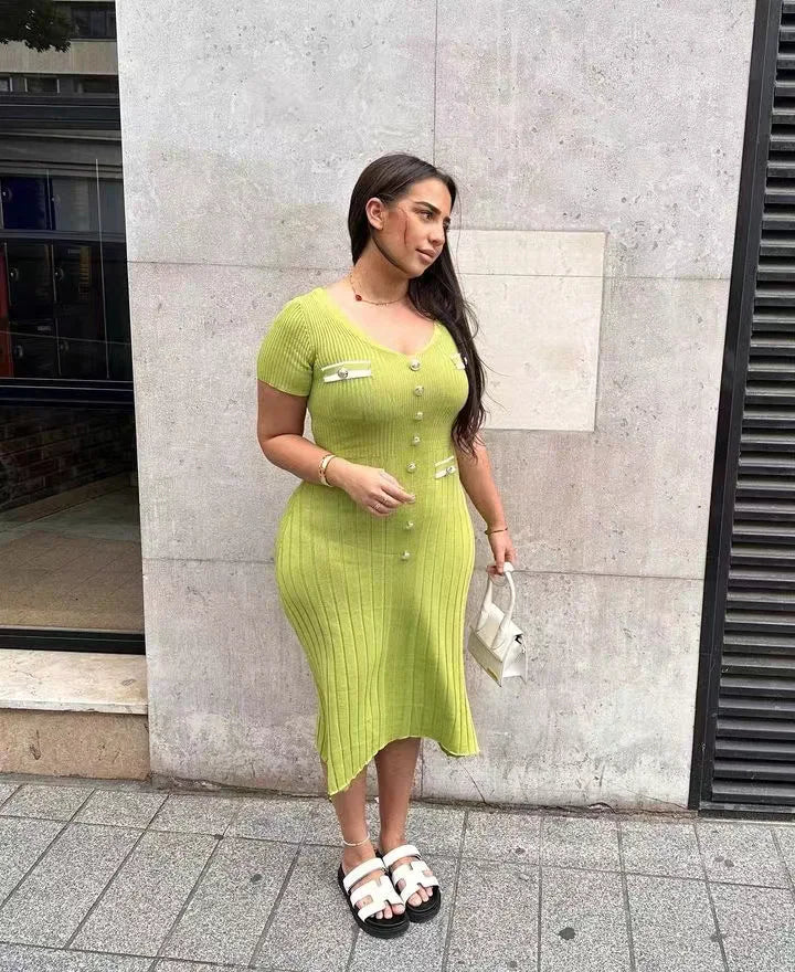 Elegant Slim Fit Knit Midi Dress