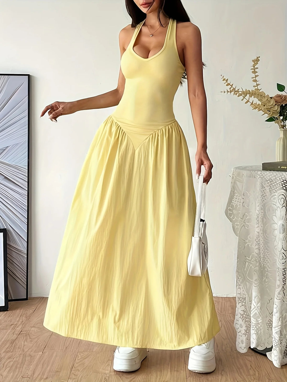 Yellow Halter Neck Maxi Dress