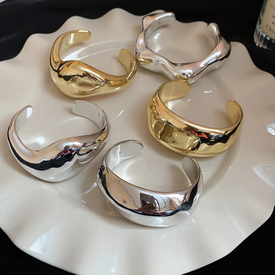 Irregular Geometric Open Twist Bangle