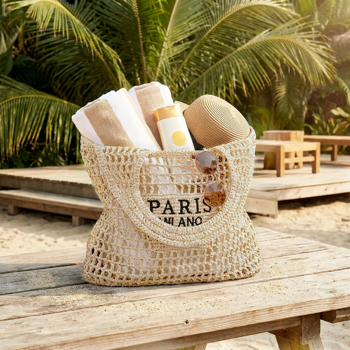 Handwoven Straw Beach Tote