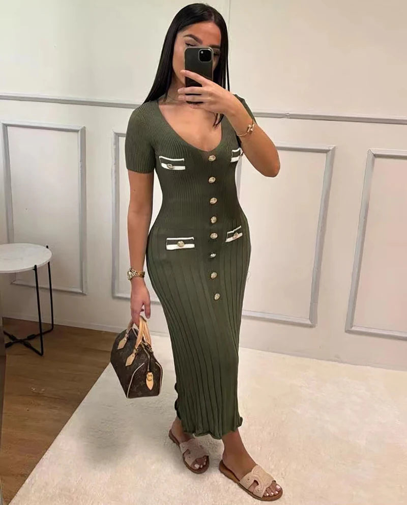 Elegant Slim Fit Knit Midi Dress