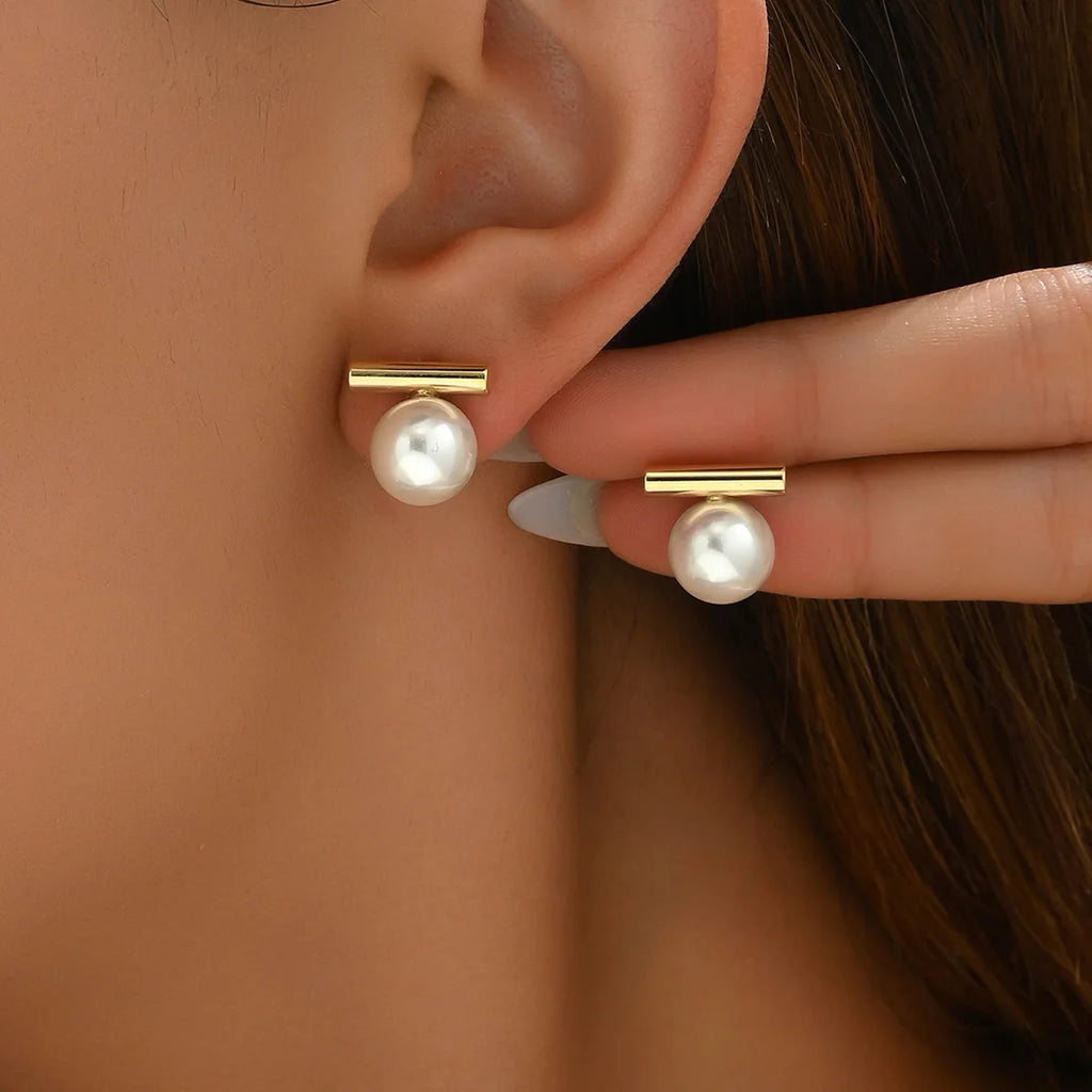 Gold Pearl Stud Earrings