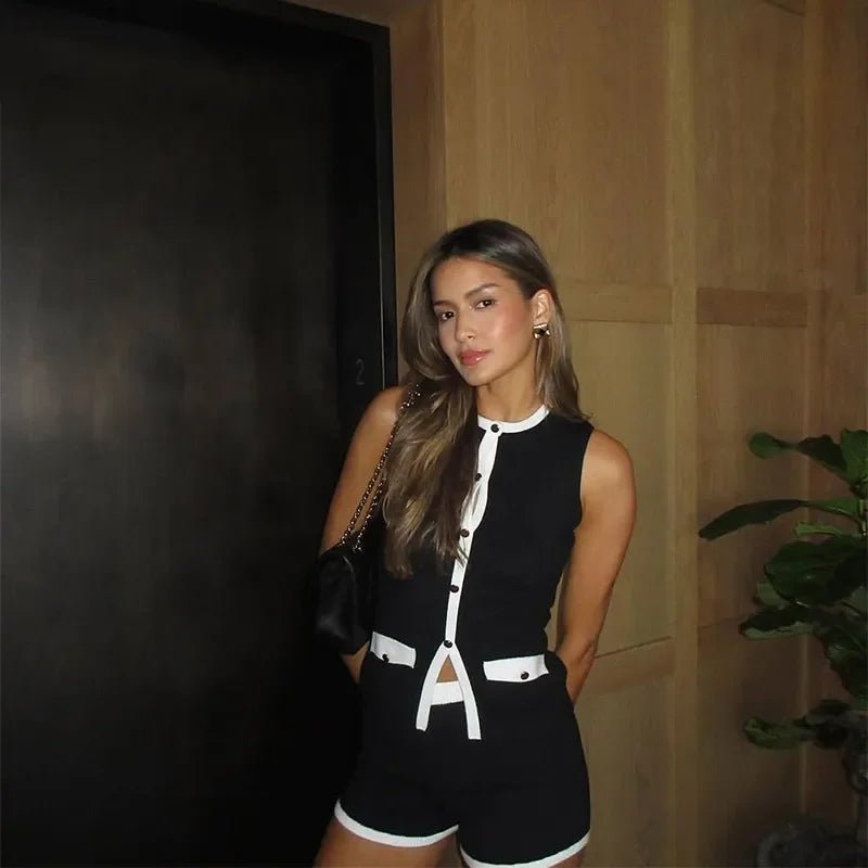 Casual Black 2-Piece Knit Summer Set