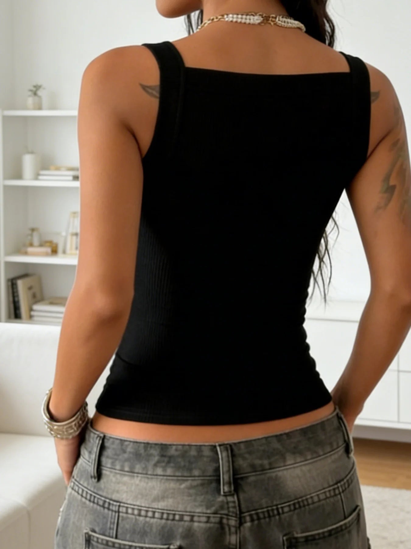 Metal Buckle Square Neck Top