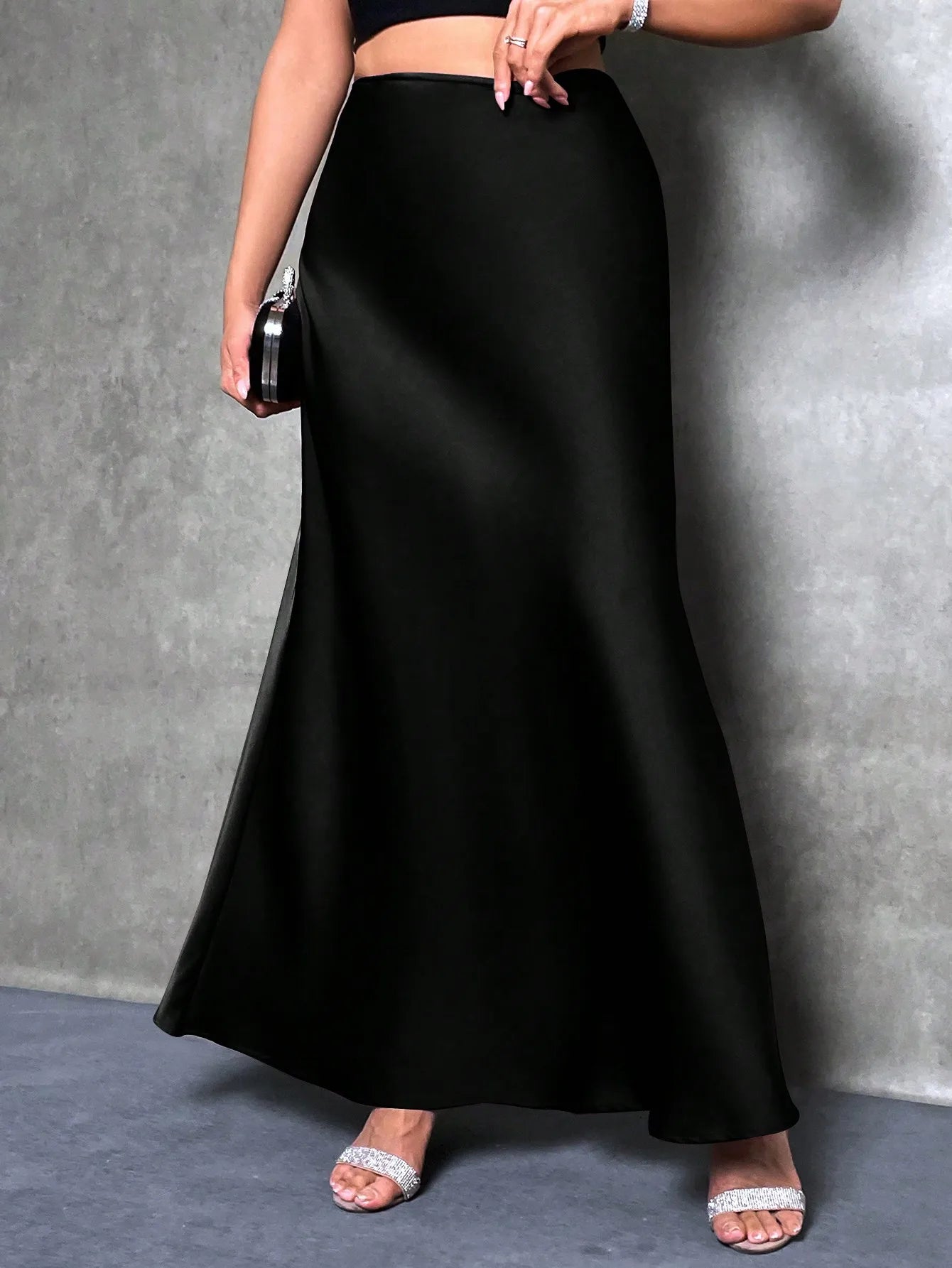 High-Waisted Satin Skirt