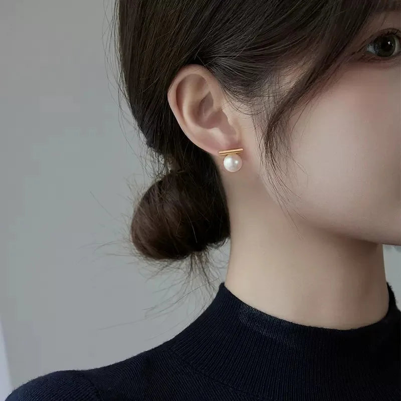Gold Pearl Stud Earrings