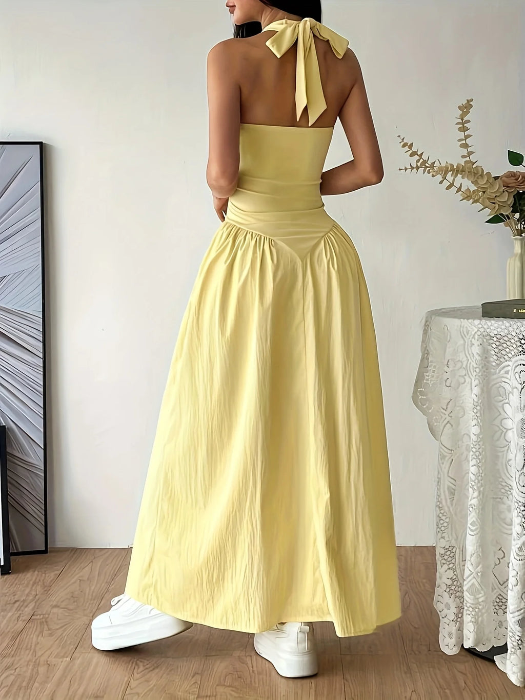Yellow Halter Neck Maxi Dress