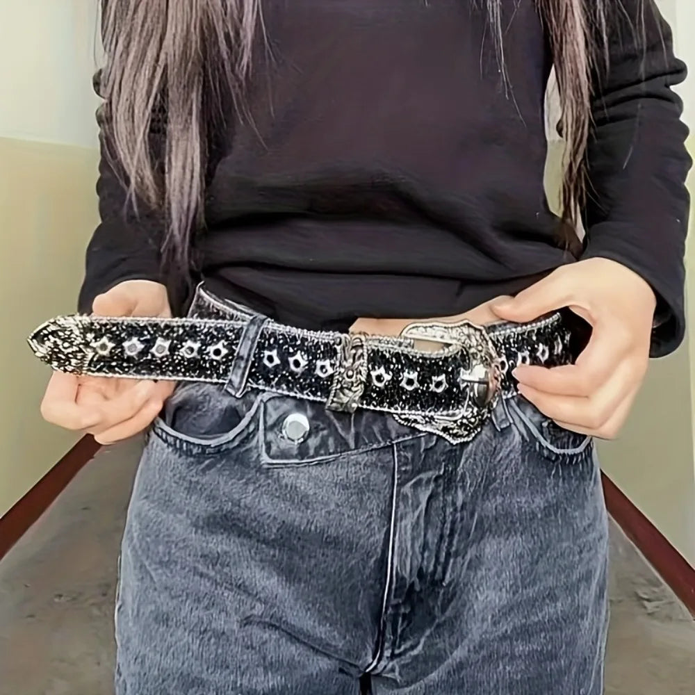 Gothic Rhinestone PU Leather Belt