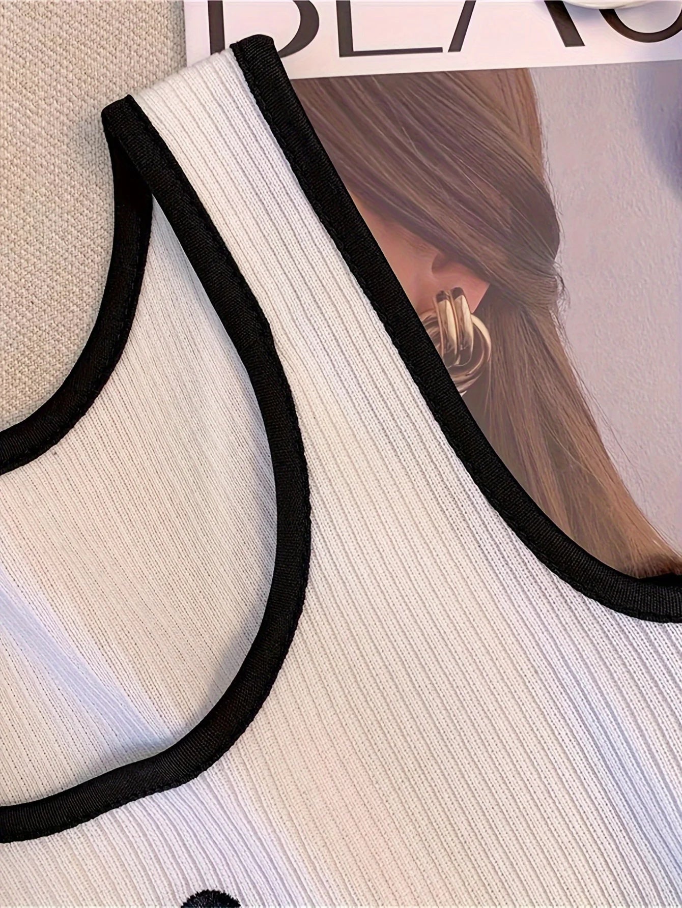 Letter Rib Crop Tank – Casual Colorblock Top for Women