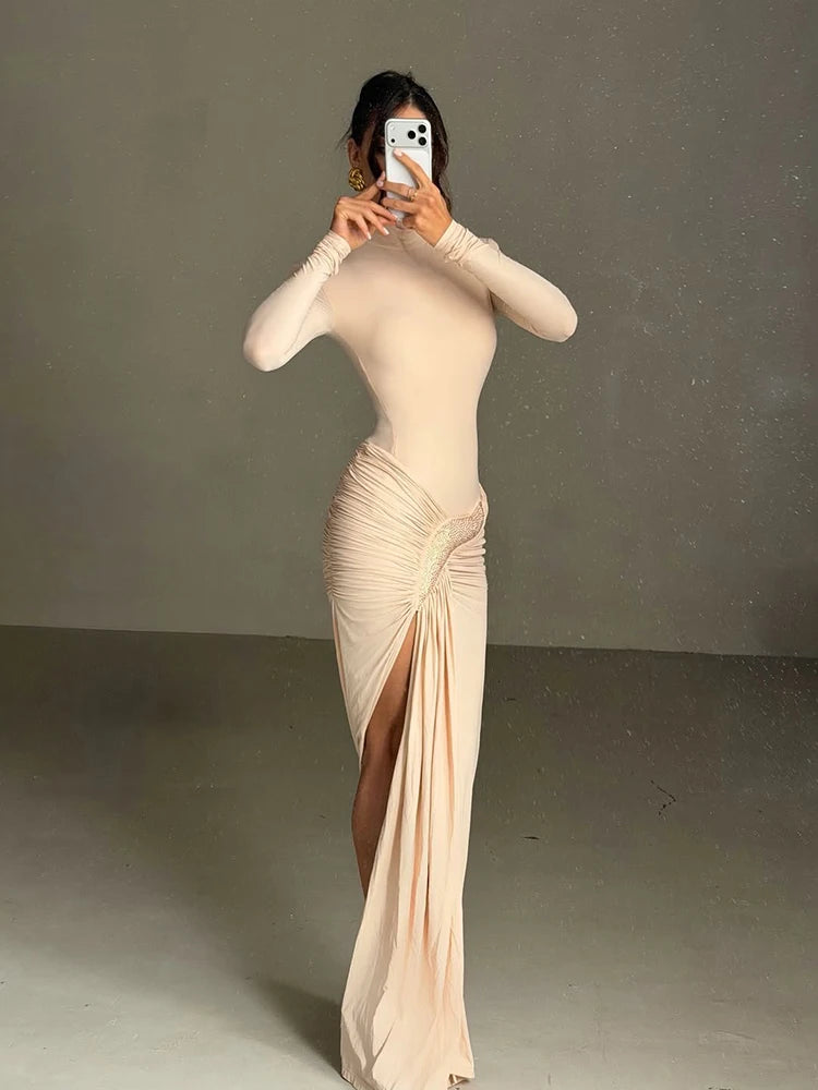 elegant ruched maxi dress