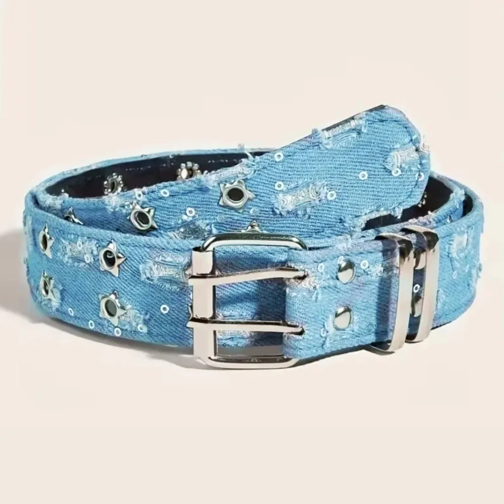 Star Hollow-Out Denim Belt