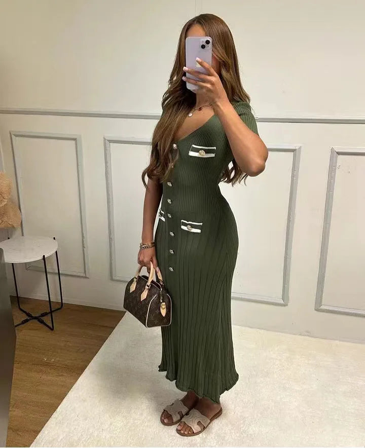 Elegant Slim Fit Knit Midi Dress