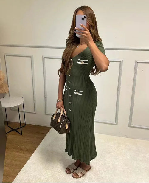 Elegant Slim Fit Knit Midi Dress