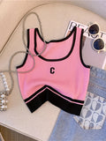 Letter Rib Crop Tank – Casual Colorblock Top for Women