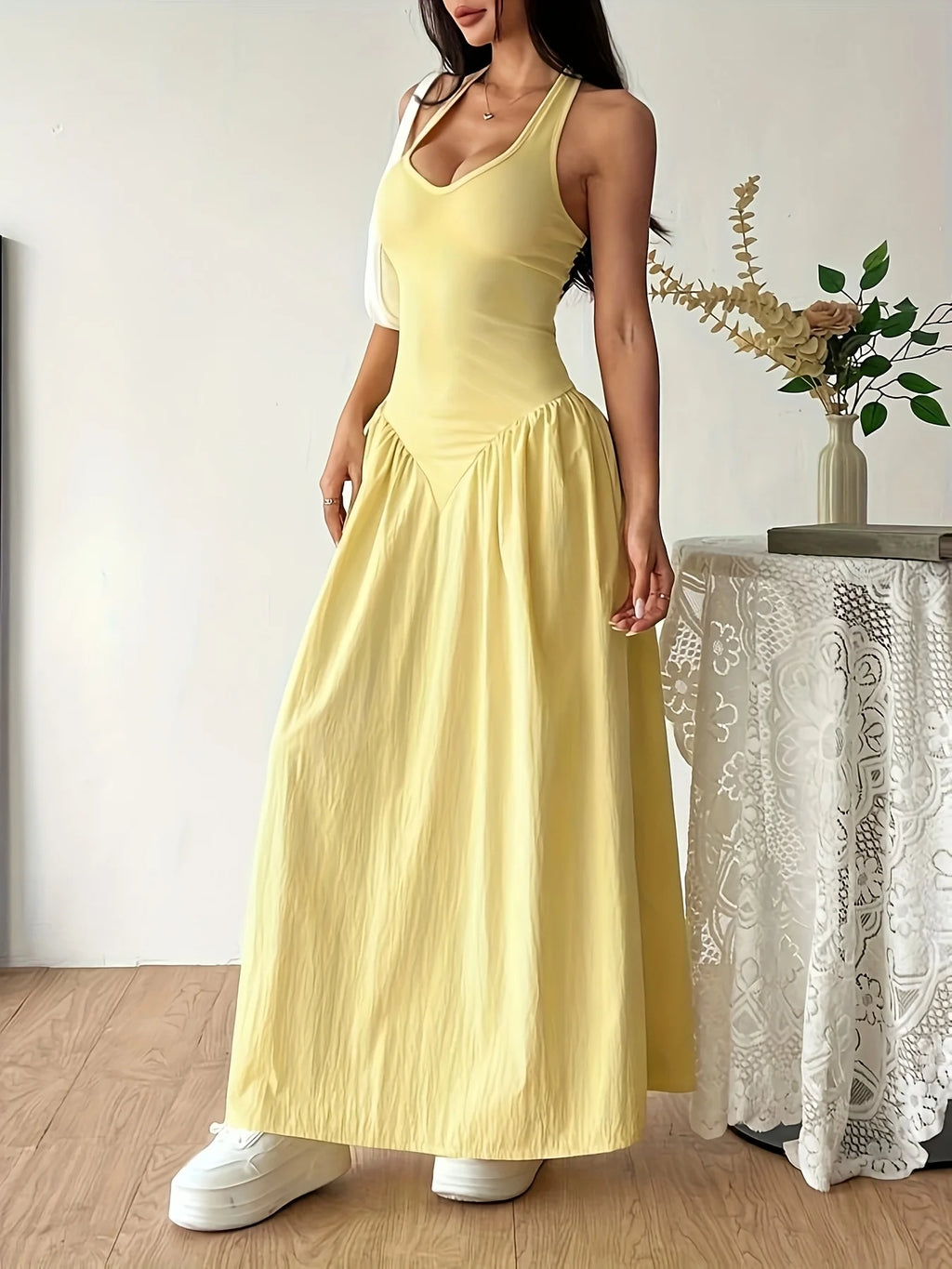 Yellow Halter Neck Maxi Dress
