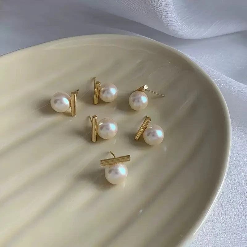 Gold Pearl Stud Earrings