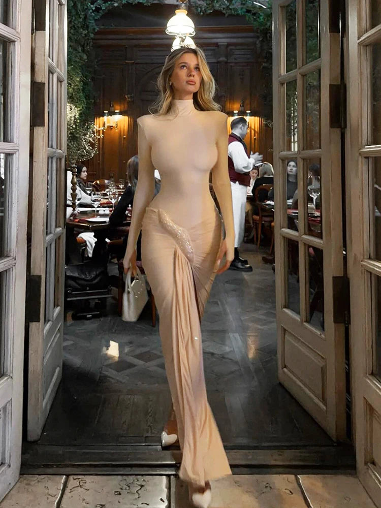 elegant ruched maxi dress