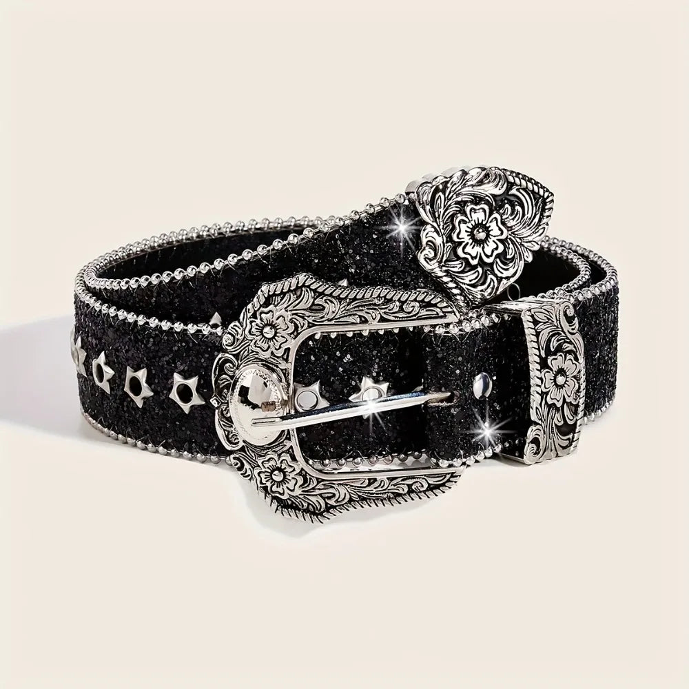 Gothic Rhinestone PU Leather Belt