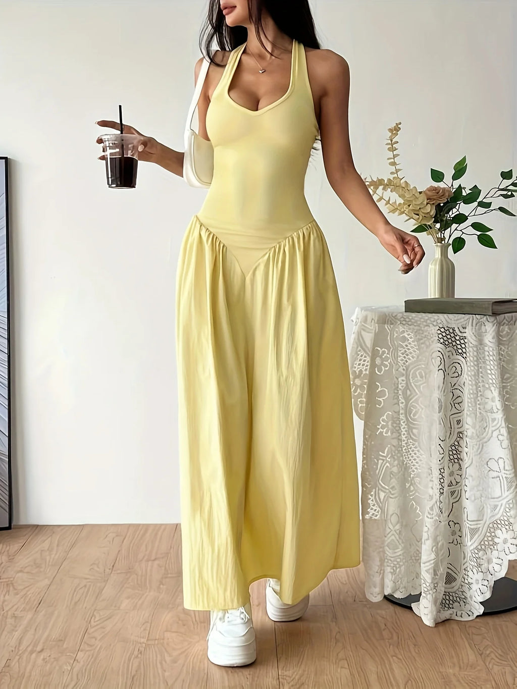 Yellow Halter Neck Maxi Dress