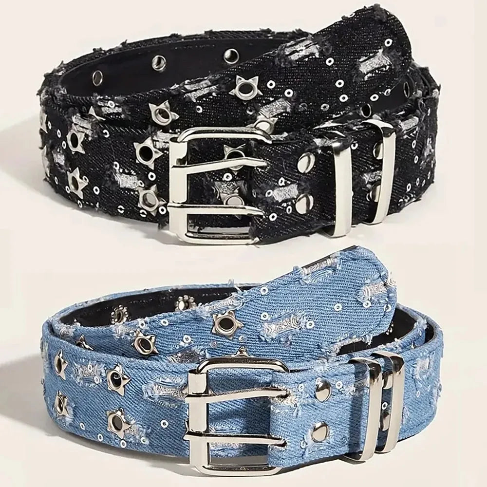 Star Hollow-Out Denim Belt