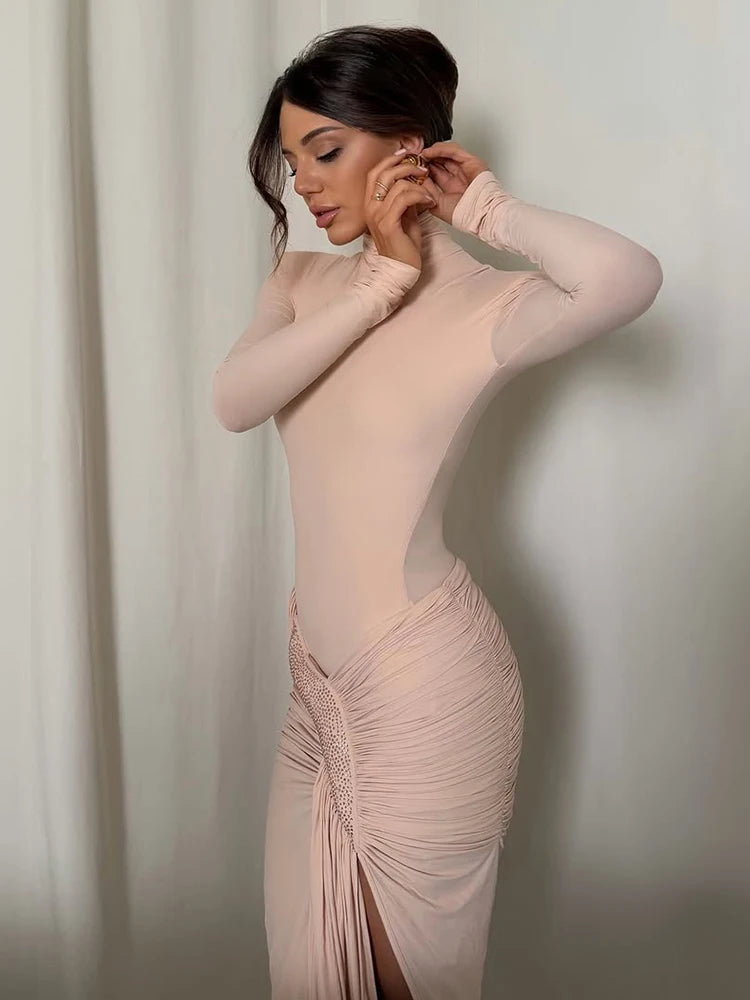 elegant ruched maxi dress