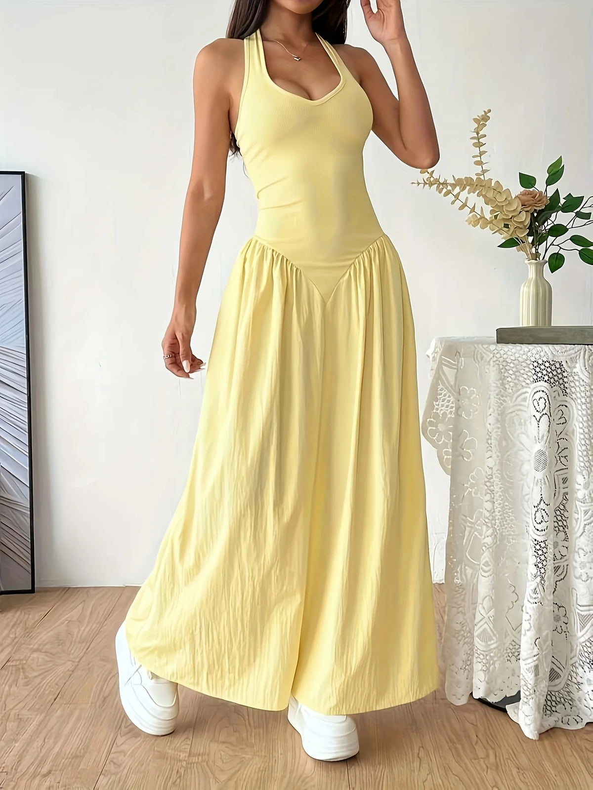 Yellow Halter Neck Maxi Dress