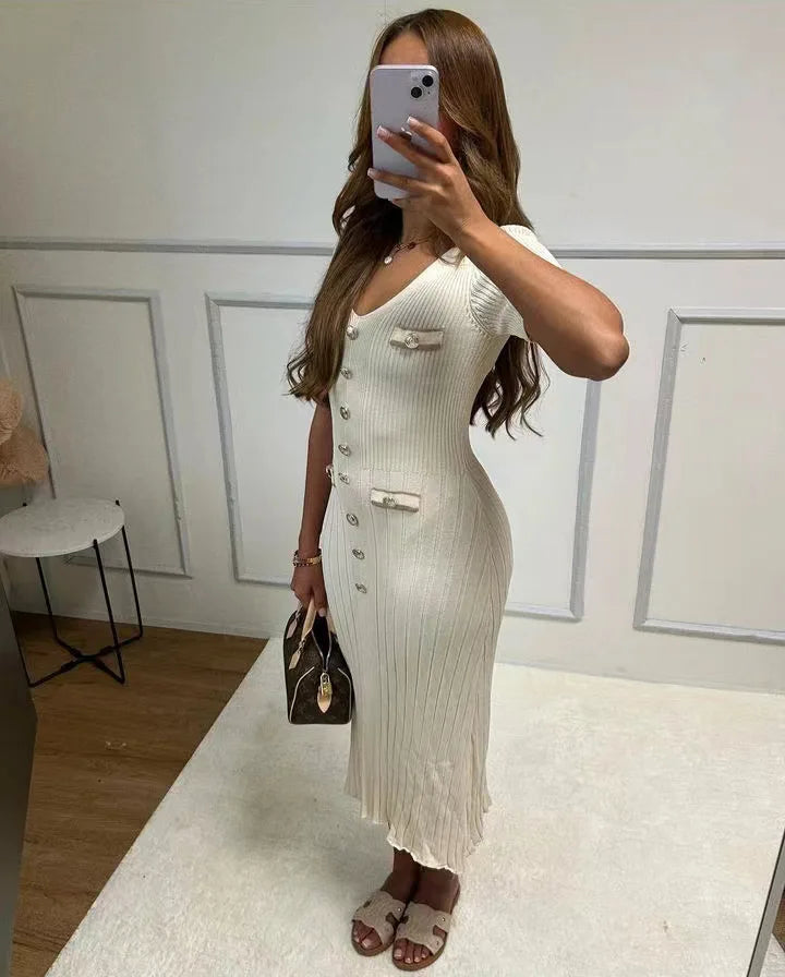 Elegant Slim Fit Knit Midi Dress