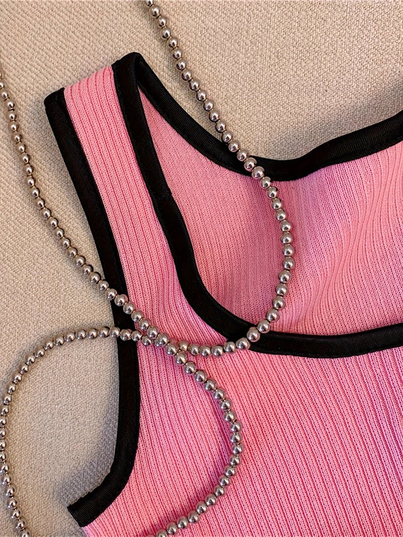 Letter Rib Crop Tank – Casual Colorblock Top for Women